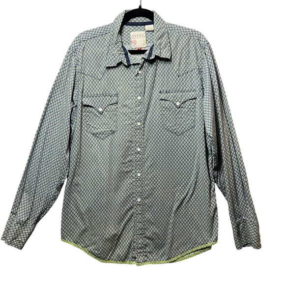 Roper Western Shirt Pearl Snap‎ Medium Diamond Print Long Sleeve Cowboy Rodeo - Picture 1 of 9